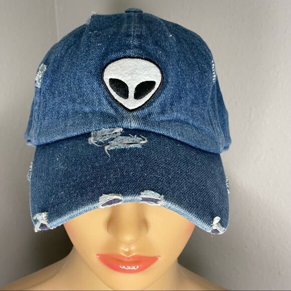 KBETHOS Alien Distressed Denim Trucker Ball Cap - Picture 1 of 9
